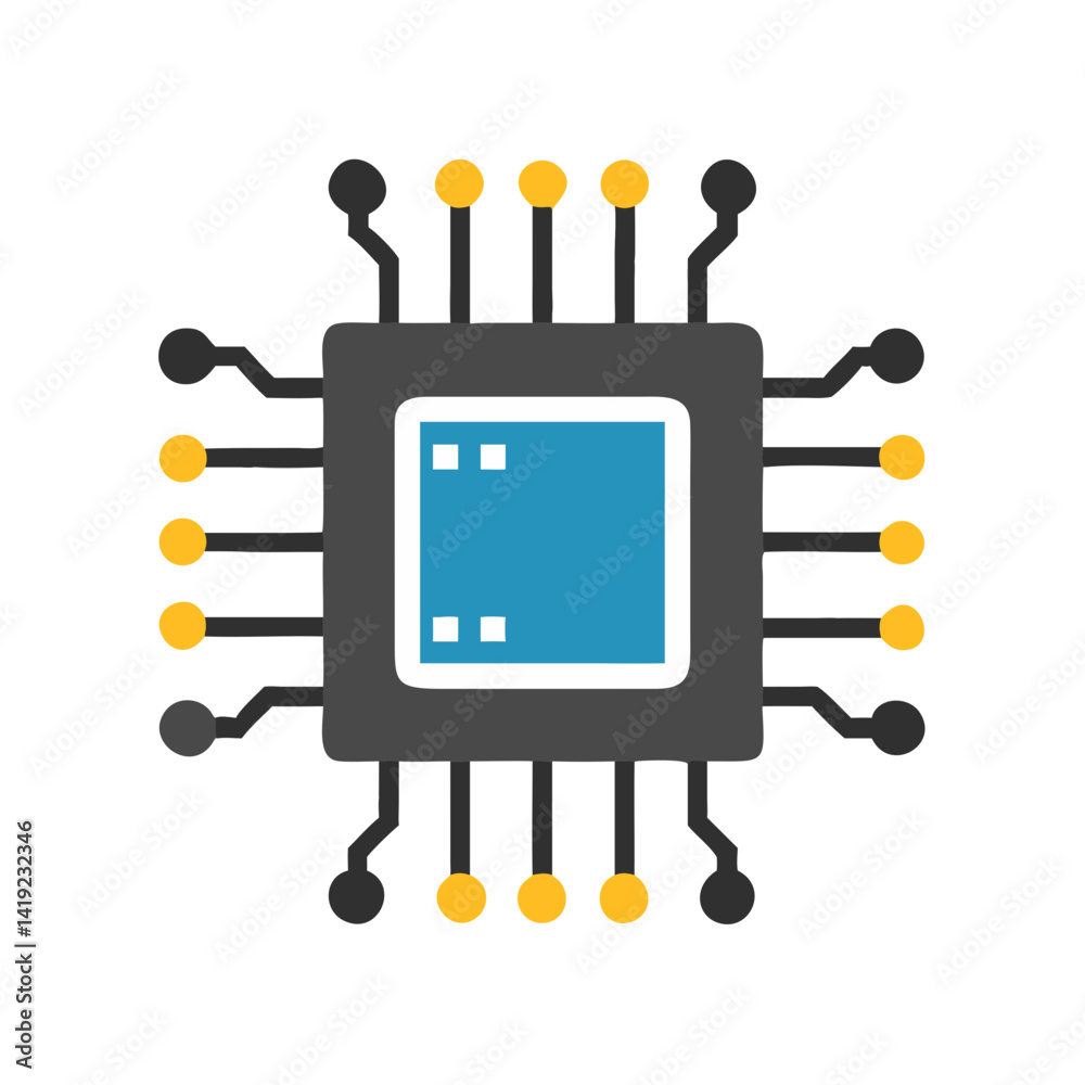 Poster Circuit Chip Icon Representing Microprocessor Technology and Digital Innovation

