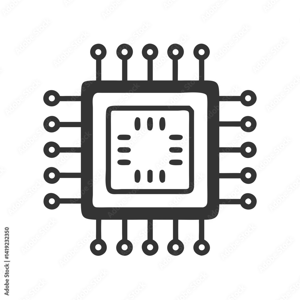 Poster Circuit Chip Icon Representing Microprocessor Technology and Digital Innovation

