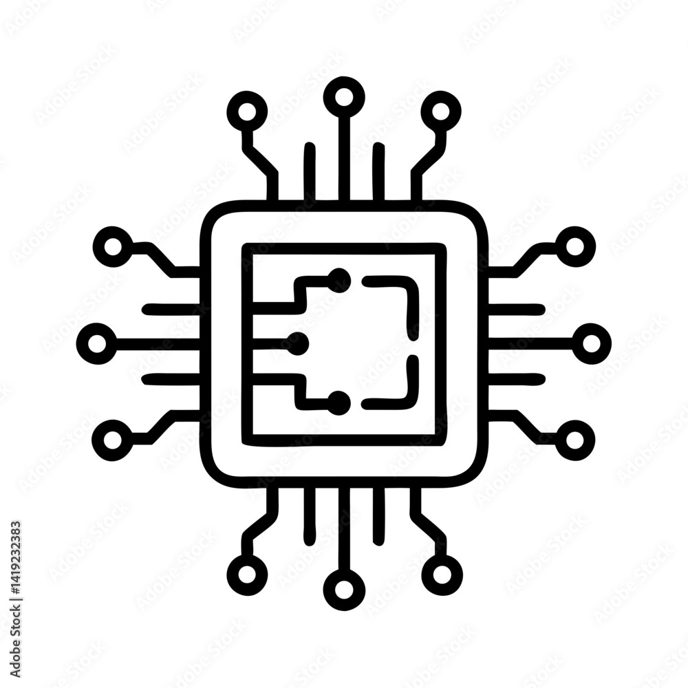 Poster Circuit Chip Icon Representing Microprocessor Technology and Digital Innovation

