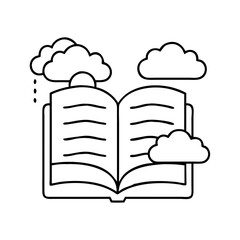 open book with clouds icon, open book with clouds line art - simple line art of open book with clouds, perfect for open book with clouds logos and icons