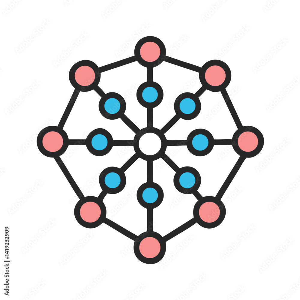 Aufkleber Connected Neural Nodes Icon Representing Network and Brain-like Connectivity