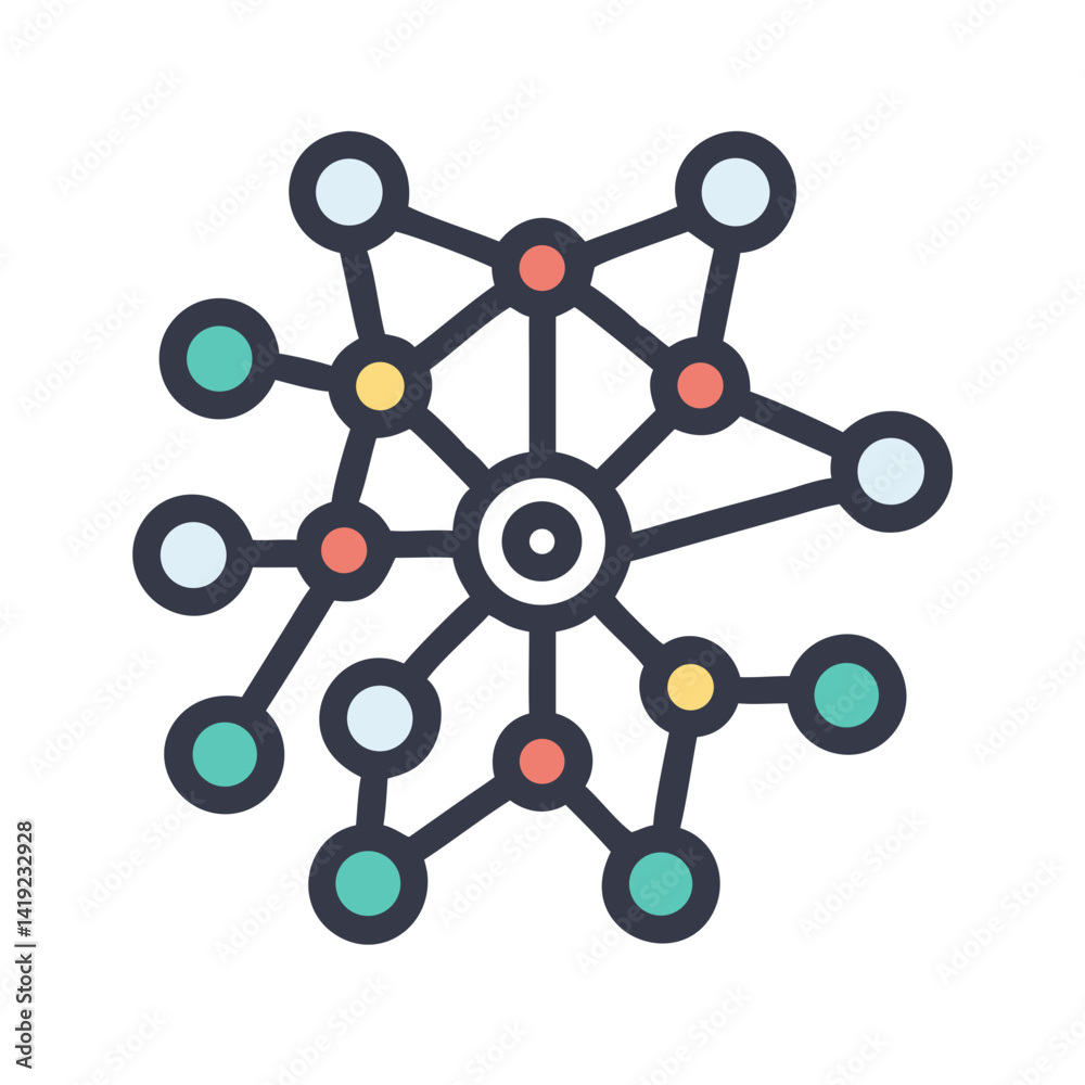 Aufkleber Connected Neural Nodes Icon Representing Network and Brain-like Connectivity