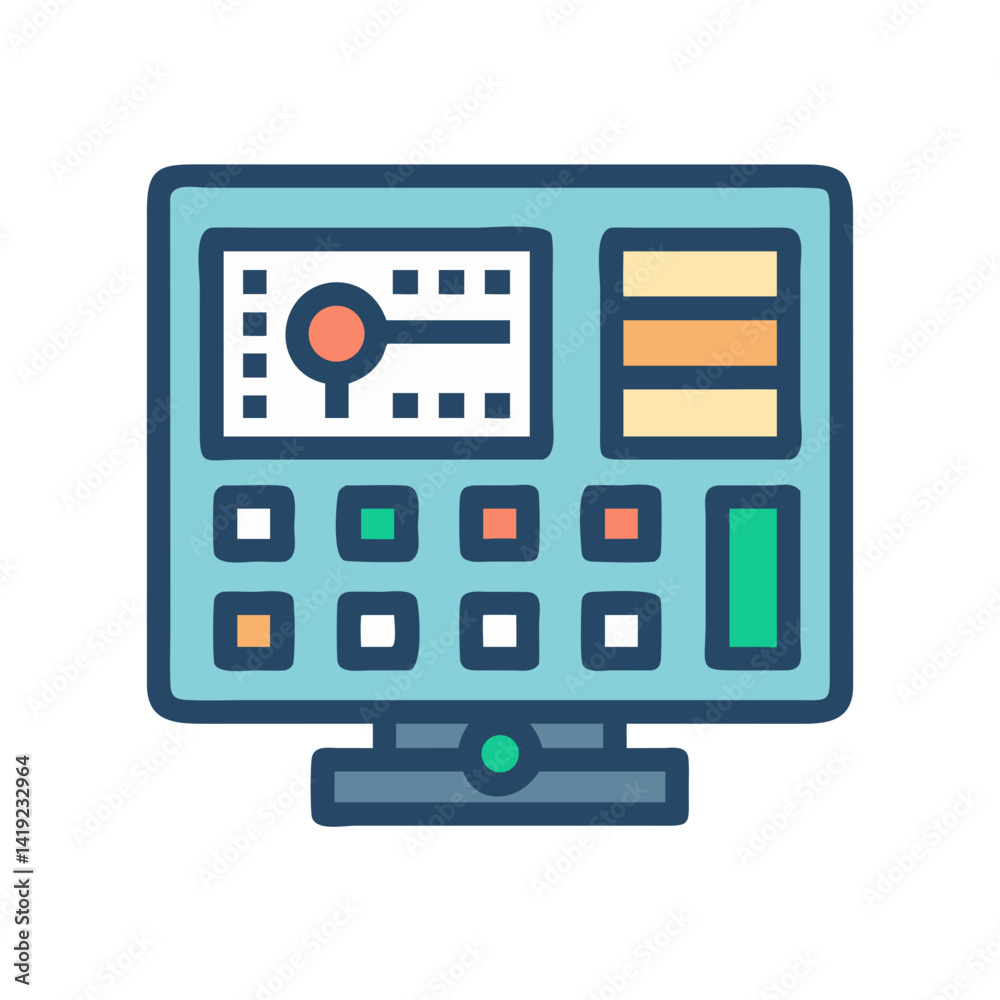 Poster Control Terminal Icon Representing High-Tech Operations and Digital Systems