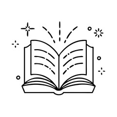 open book with sparkles icon, open book with sparkles line art - simple line art of open book with sparkles, perfect for open book with sparkles logos and icons