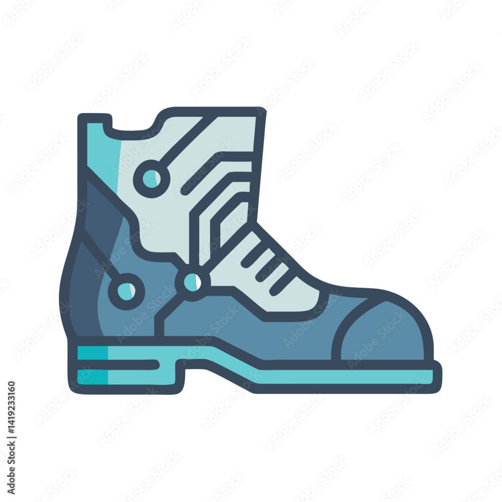 Poster cyber boot icon representing futuristic footwear and high-tech design