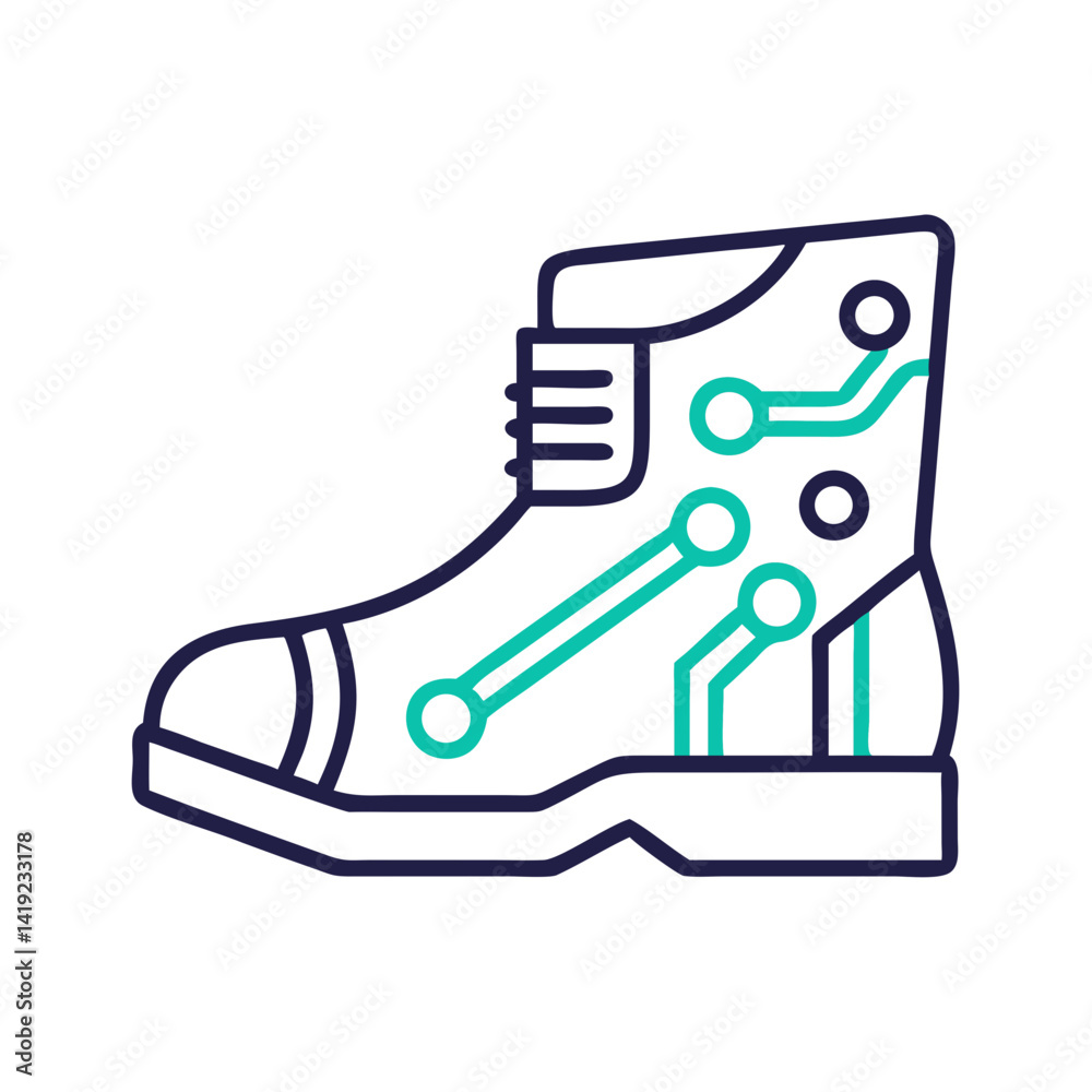 Poster Cyber Boot Icon Representing Futuristic Footwear and High-Tech Design
