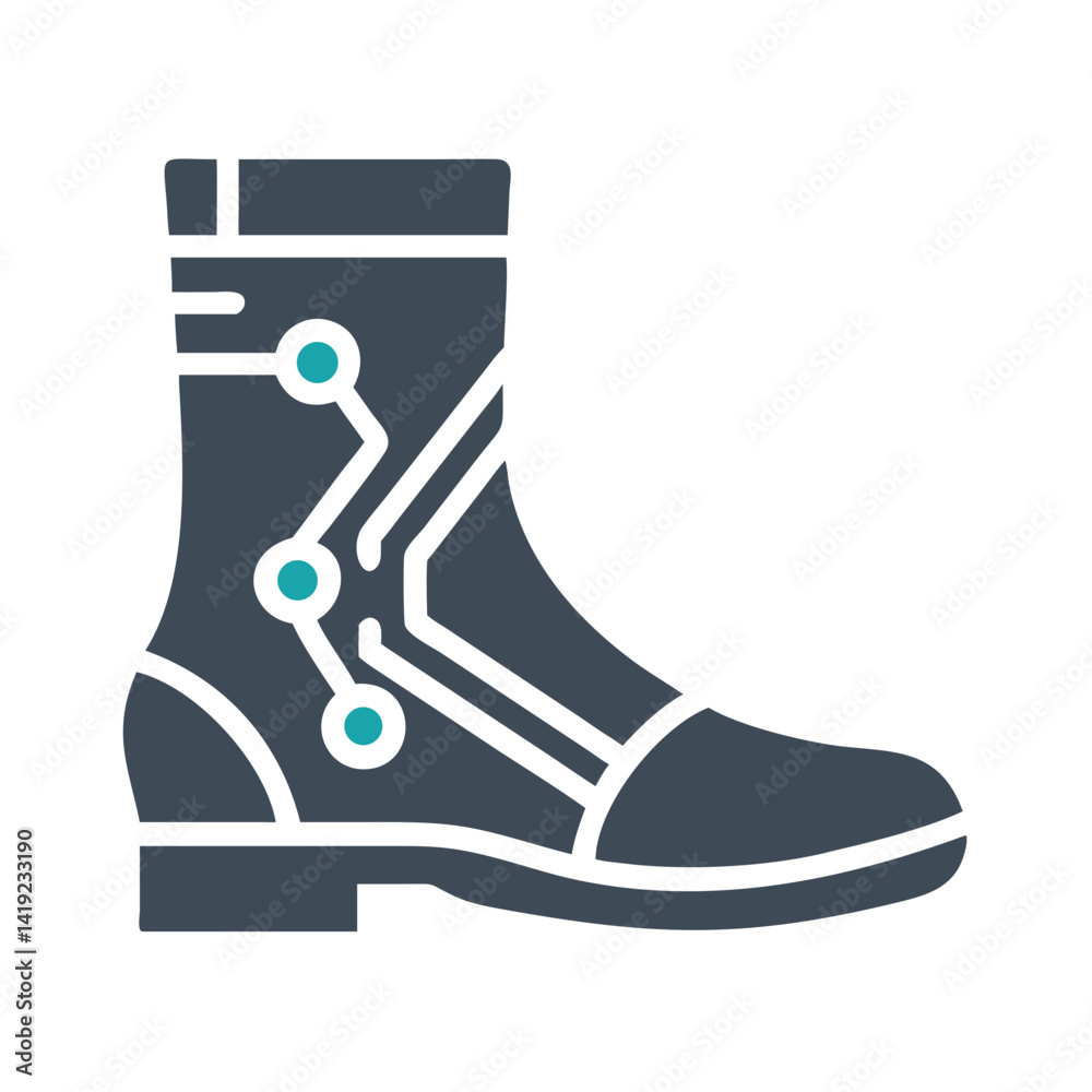 Poster cyber boot icon representing futuristic footwear and high-tech design