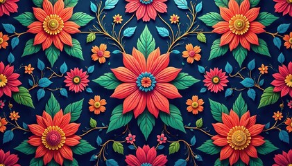 Intricate floral textile design, repeating motif , geometric, embroidery