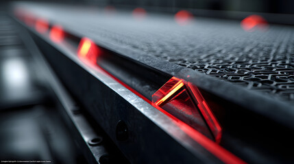 Minimalist Abstract Conveyor Belt with Geometric Shapes and Tech Glow