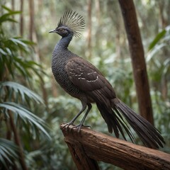 Fototapeta premium Lyrebird bird on piece of wood