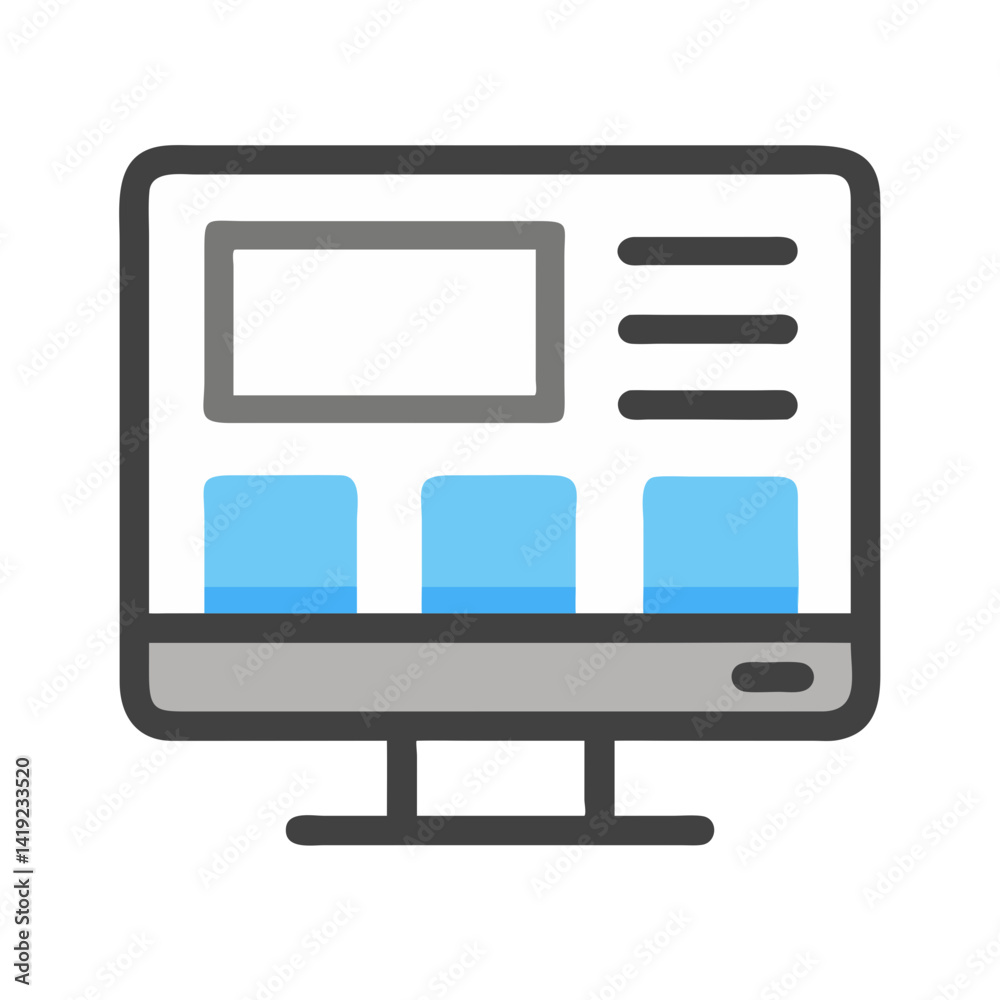 Poster Desktop with Layout Panels Icon Representing Graphic Design and UI Layout