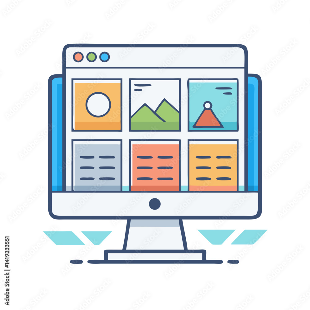 Poster Desktop with Layout Panels Icon Representing Graphic Design and UI Layout