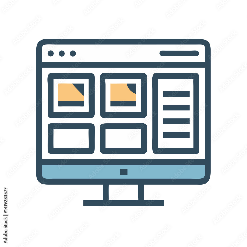 Poster Desktop with Layout Panels Icon Representing Graphic Design and UI Layout