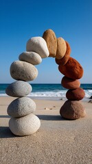 Stacked stones arch on beach