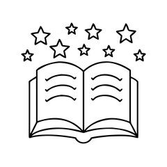open book with stars icon, open book with stars line art - simple line art of open book with stars, perfect for open book with stars logos and icons