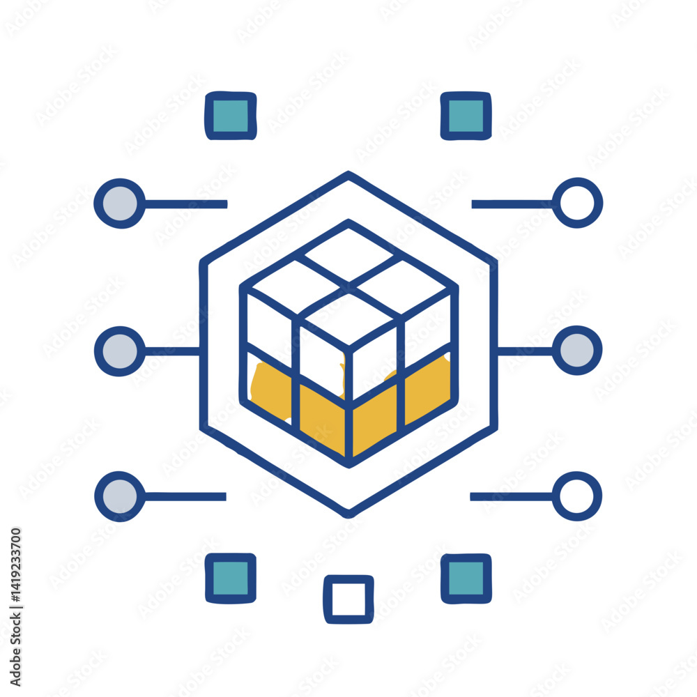 Fototapete Digital Block Grid Icon Representing Blockchain Technology and Data Security