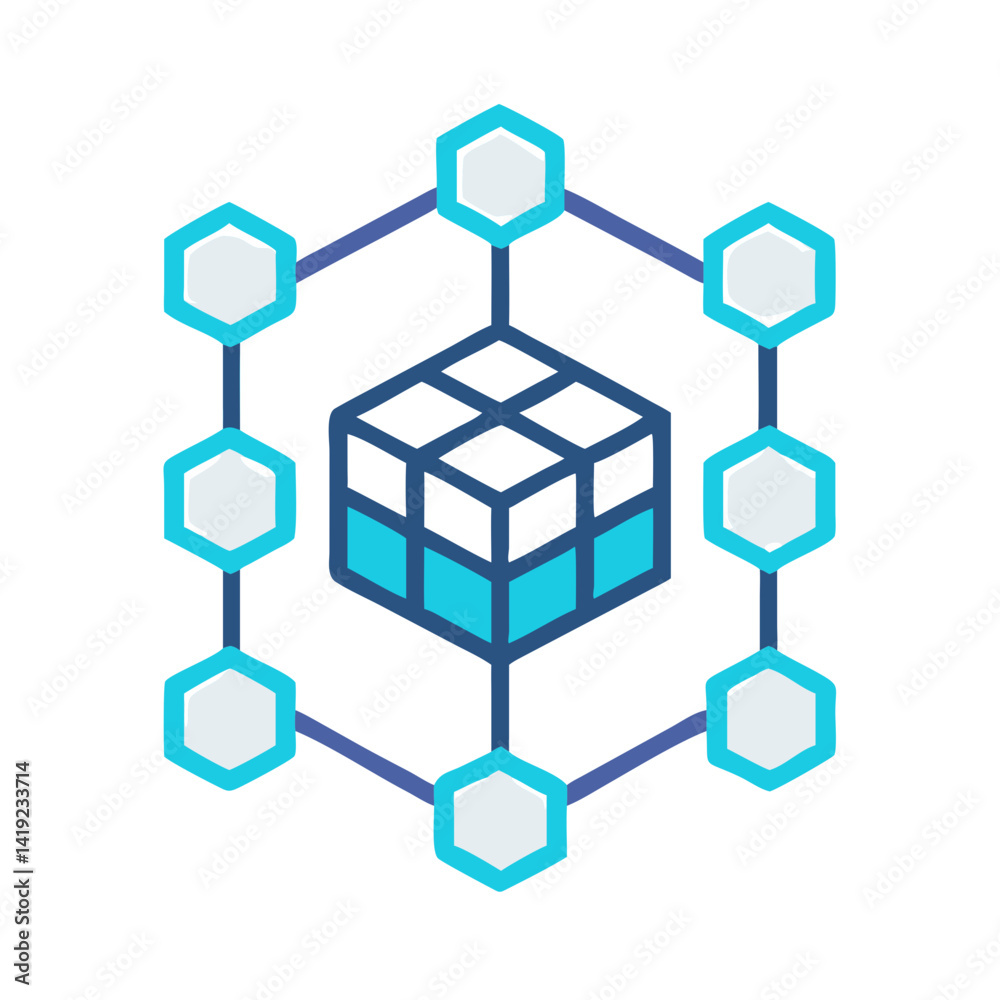 Aufkleber Digital Block Grid Icon Representing Blockchain Technology and Data Security