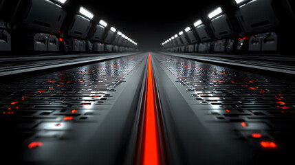 Minimalist Abstract Conveyor Belt with Geometric Shapes and Tech Glow