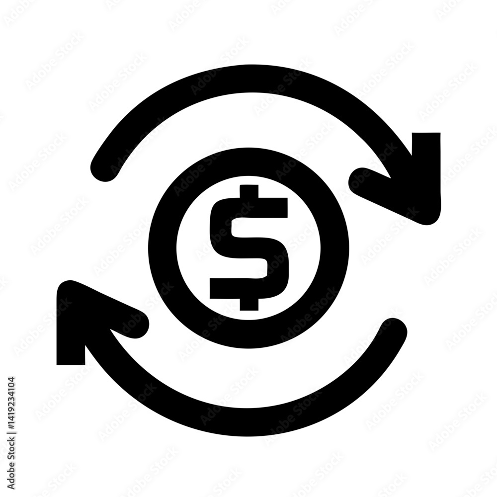 Aufkleber dollar symbol with arrows icon representing currency exchange and financial movement