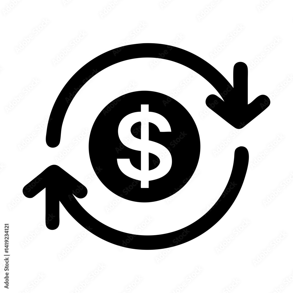 Poster Dollar Symbol with Arrows Icon Representing Currency Exchange and Financial Movement