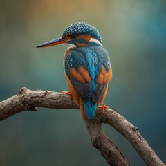 Fototapeta premium Kingfisher bird on piece of wood