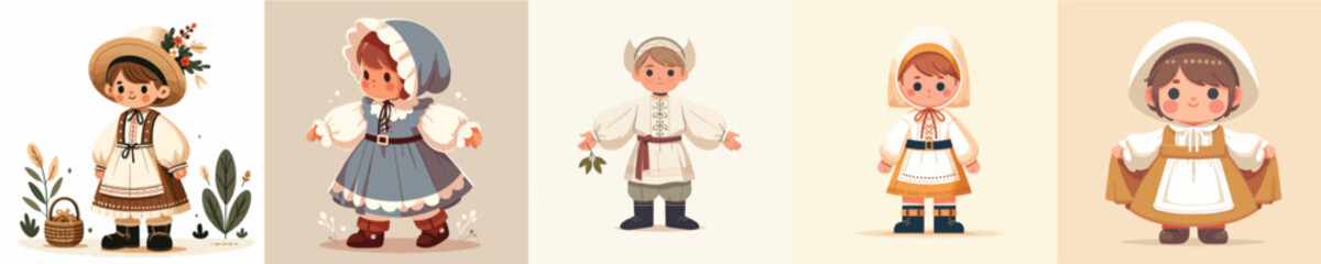 vector of little boy wearing farmer costume