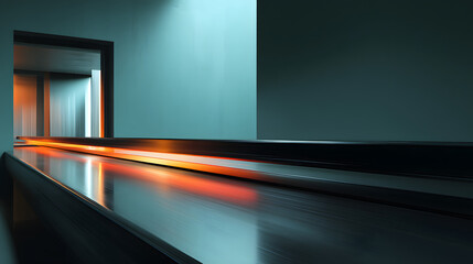 Minimalist Abstract Conveyor Belt with Geometric Shapes and Tech Glow