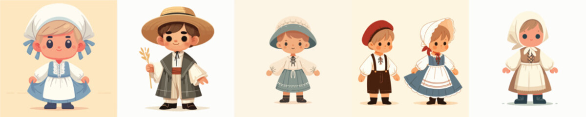 vector of little boy wearing farmer costume