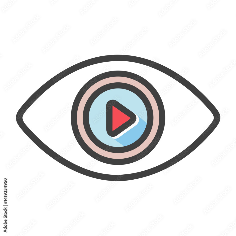 Poster eye with play symbol icon representing media viewing and video playback