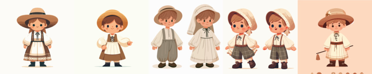 vector of little boy wearing farmer costume