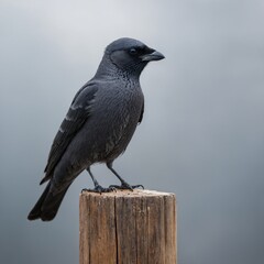 Obraz premium Jackdaw bird on piece of wood