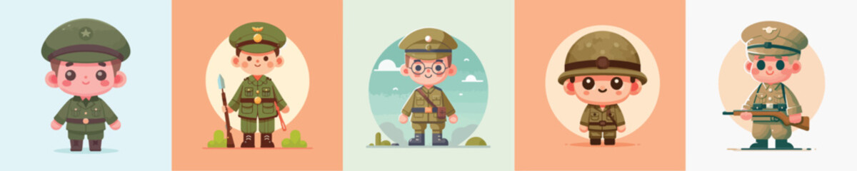 vector of little boy wearing soldier costume