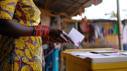 Fototapeta na wymiar Woman casting vote during a public election in Africa, promoting civic participation