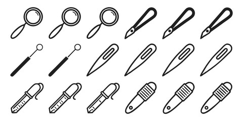 Magnifying Glass Vector Set with Various Handle Styles and Angles for Search