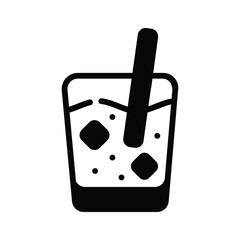 This glyph icon showing a iced drink glass with straw in it
