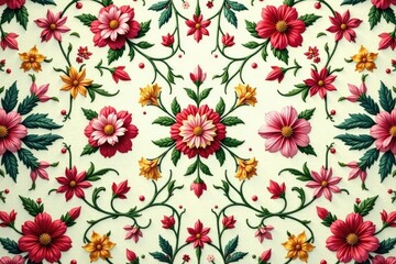 Intricate floral pattern on seamless wallpaper, classic, interior, home decor
