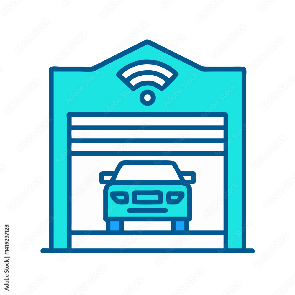Poster garage door icon representing automated garage and vehicle access
