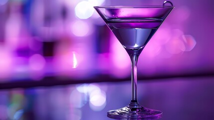 Elegant Purple Martini Glass with Silky Drink Against a Vibrant Blurred Background