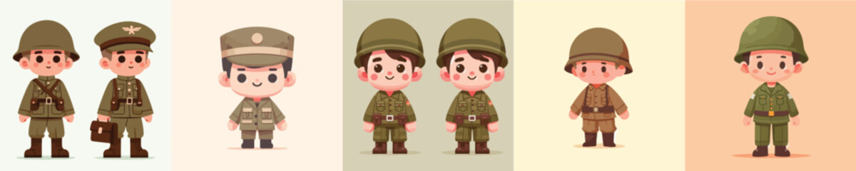 vector of little boy wearing soldier costume
