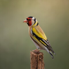 Goldfinch bird on piece of wood