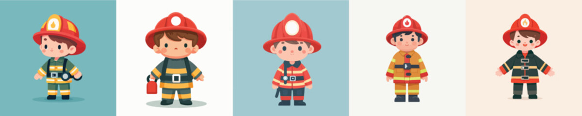 vector of little boy in firefighter costume