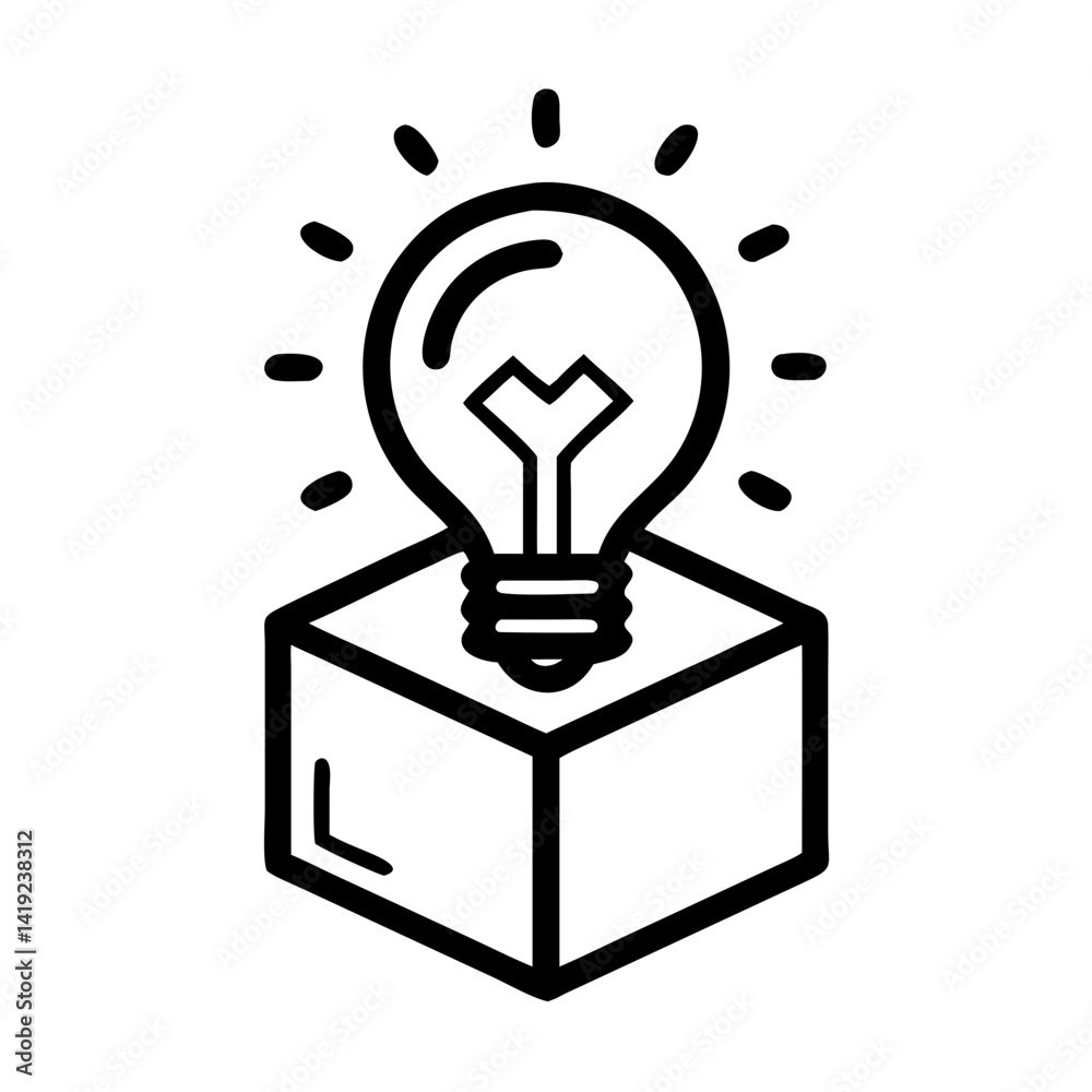 Poster Light Bulb on Cube Icon Representing 3D Concept and Innovative Design