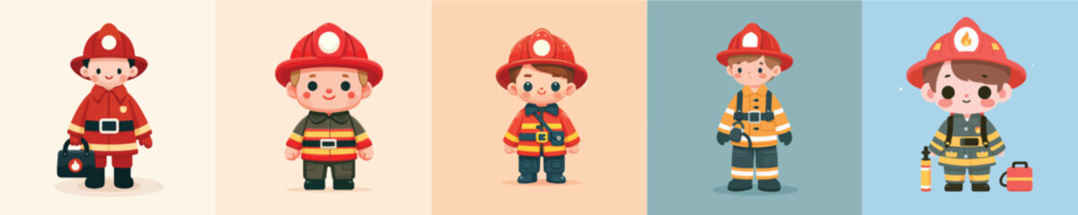 vector of little boy in firefighter costume