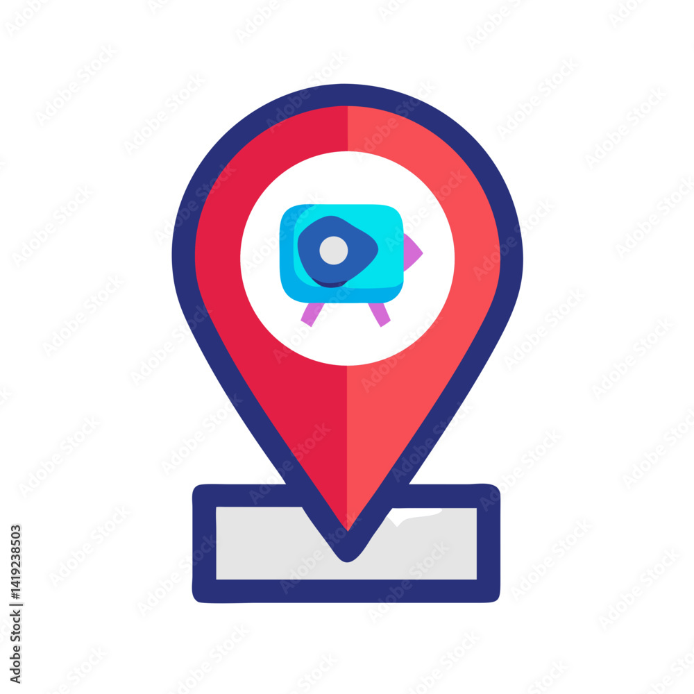 Aufkleber Location Pin with Play Symbol Icon Representing Interactive Navigation and Media