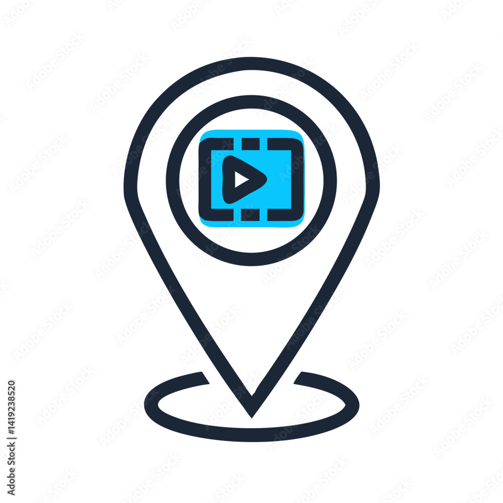 Aufkleber Location Pin with Play Symbol Icon Representing Interactive Navigation and Media