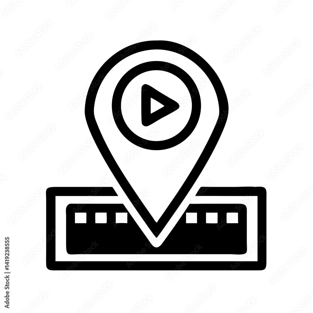 Leinwandbilder location pin with play symbol icon representing interactive navigation and media