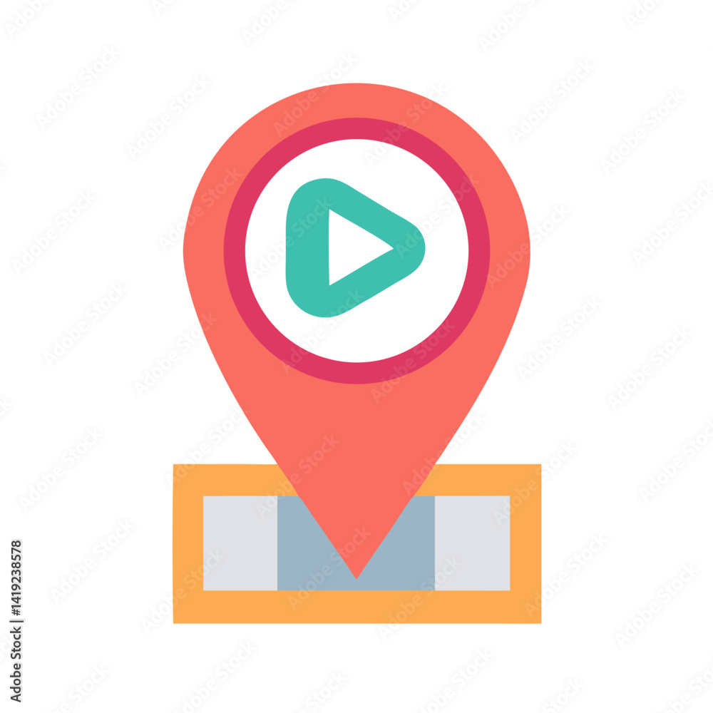 Aufkleber Location Pin with Play Symbol Icon Representing Interactive Navigation and Media