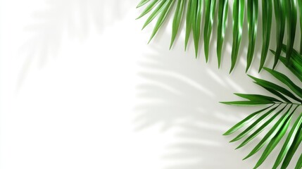 Tropical Paradise: Palm Leaves and Shadows on White Background