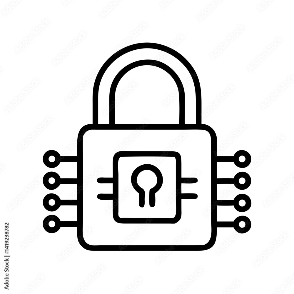 Poster Lock with Chip Icon Representing Digital Security and Encryption