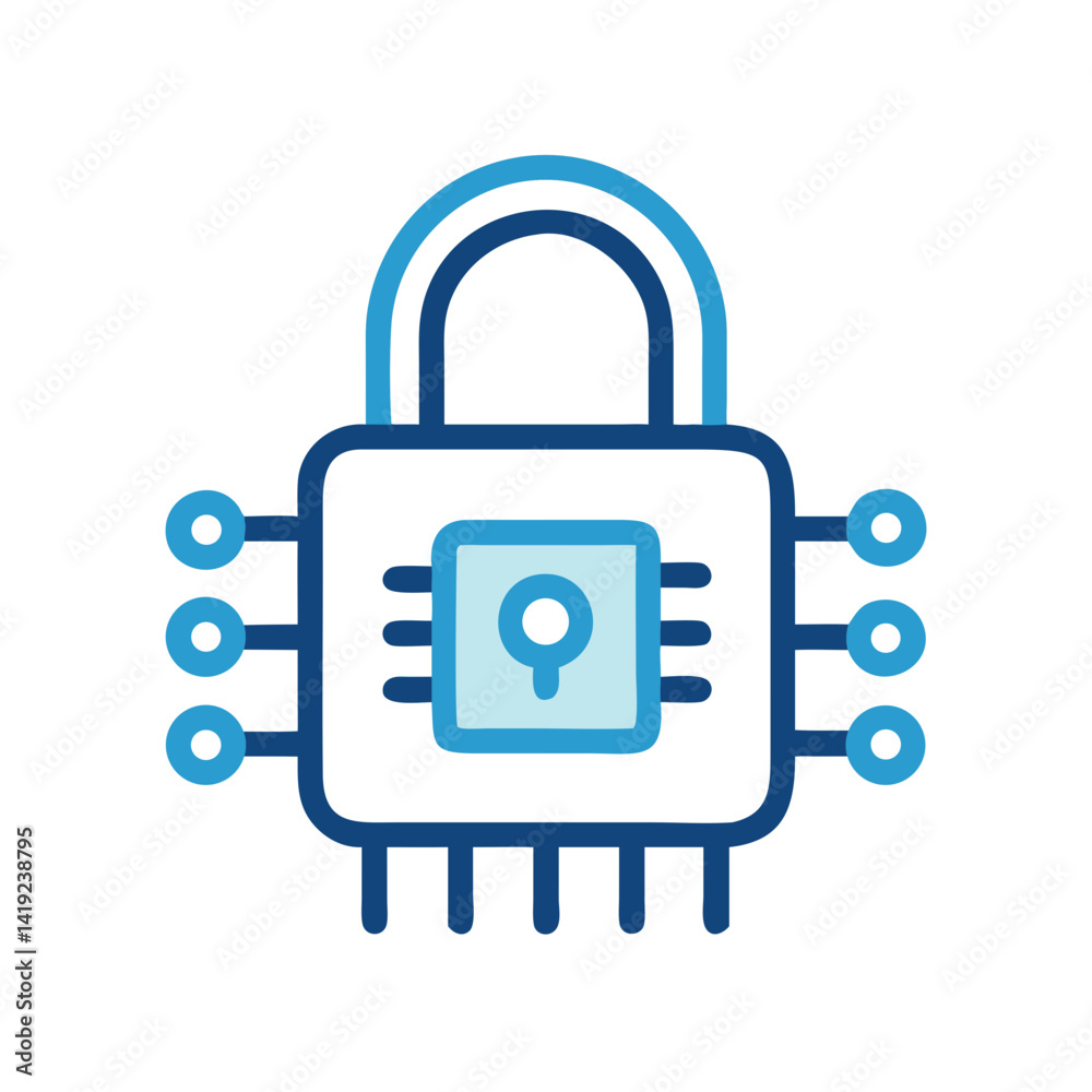 Fototapete Lock with Chip Icon Representing Digital Security and Encryption